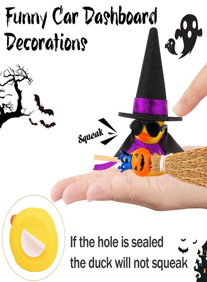 wonuu Halloween Rubber Duck Witch Duck Car Decorations Halloween Accessories Witch Hat Pumpkin Skull and Cloak, Pumpkin Broom - Image 5